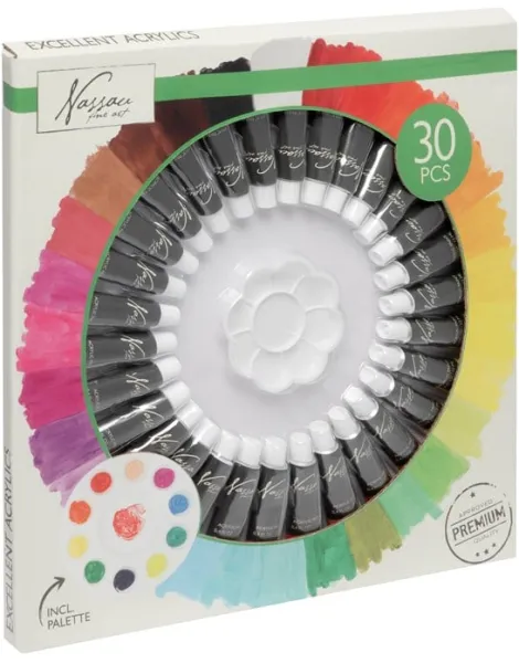 Círculo de pintura acrílica Nassau 30 x 12ml + 1 paleta