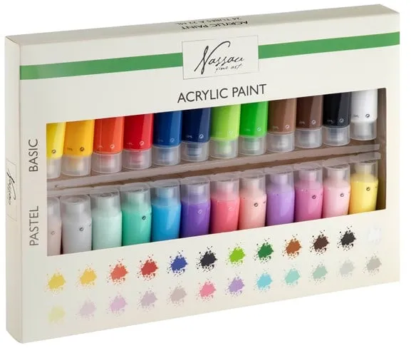 Pintura acrílica Nassau, set con 24 colores de 22 ml.