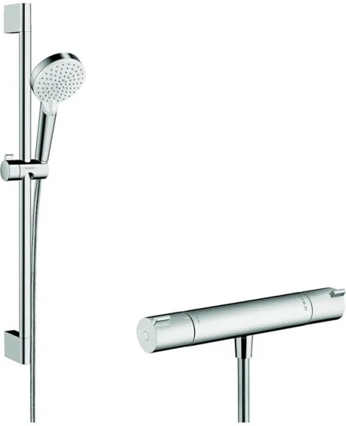 Conjunto de ducha Hansgrohe Crometta Vario con termostato Ecostat 1001 CL, Blanco/Cromo