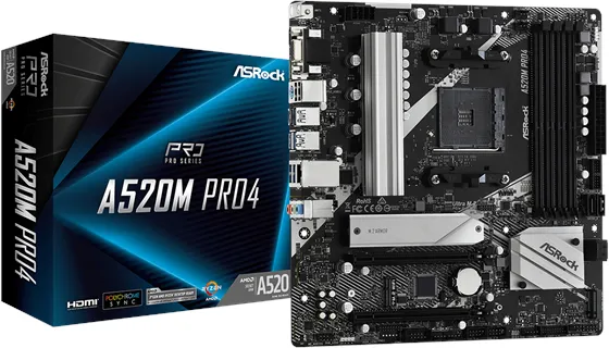 ASRock A520M Pro4 Placa base - AMD A520 - AMD AM4-socket - DDR4 RAM - Micro-ATX