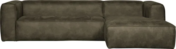 Bean, sofá esquinero derecho, verde militar, H73x175x305 cm, cuero