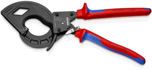 Cizalla para cables Knipex (principio de trinquete, 3 velocidades) negra atramentada, con mango multicomponente 320 mm