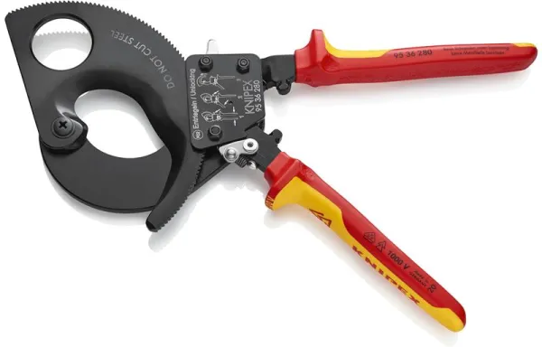 Cizalla para cables Knipex (principio de trinquete) lacada en negro, aprobada por VDE 280 mm