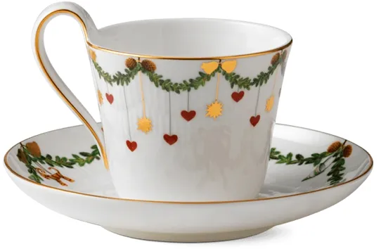 Royal Copenhagen Stjerne Riflet Jul taza con asa alta y platillo - 24 cl