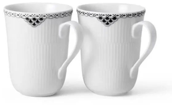 Royal Copenhagen Encaje Acanalado Negro Taza 33 cl 2 uds.