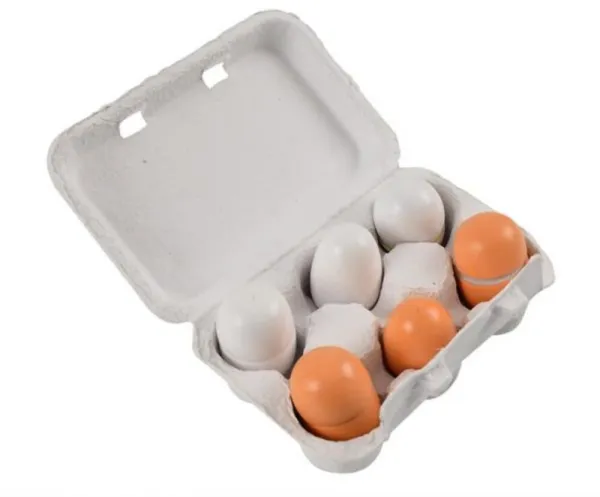 Huevos de madera 6 uds. en bandeja