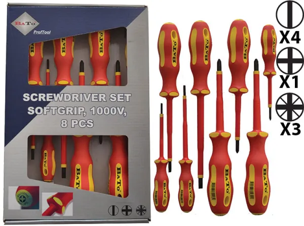 BATO Juego de destornilladores VDE 1000V ranura/Ph/Pz 8 piezas