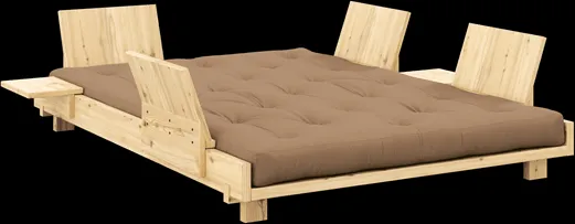 Sofá cama Karup Design Social con 4 respaldos, mesas laterales y colchón 140x200 Moca/Lacado claro