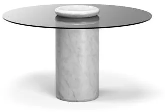 Karakter Castore Mesa de Comedor Ø130 Mármol Bianco Carrara/Vidrio Ahumado