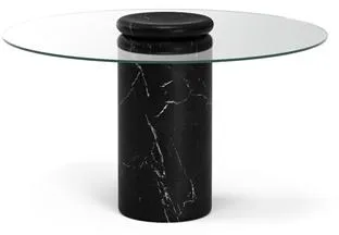 Karakter Castore Mesa de Comedor Ø130 Mármol Nero Marquina/Vidrio Transparente
