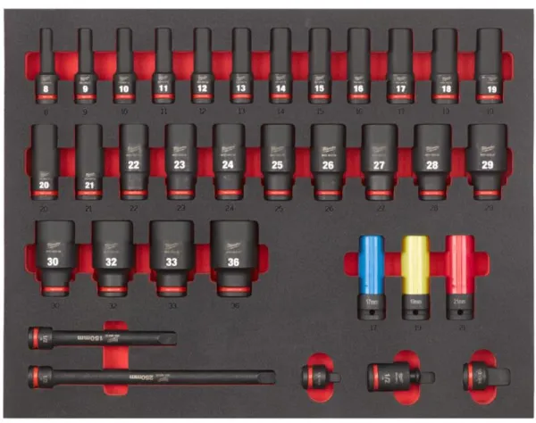 Juego de vasos de impacto Milwaukee en espuma 1/2" 34 piezas