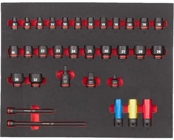 Juego de vasos de impacto Milwaukee en espuma 1/2" 32 piezas
